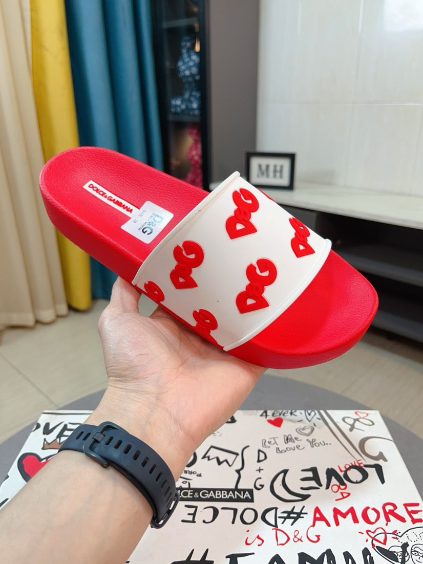 Dolce & Gabbana DG Men's Calfskin Puff Slides with Embossed Logo