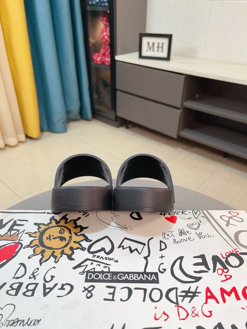 Dolce & Gabbana DG Men's Calfskin Puff Slides with Embossed Logo