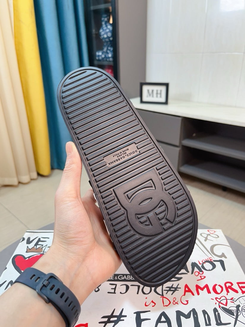 Dolce & Gabbana DG Men's Calfskin Puff Slides with Embossed Logo