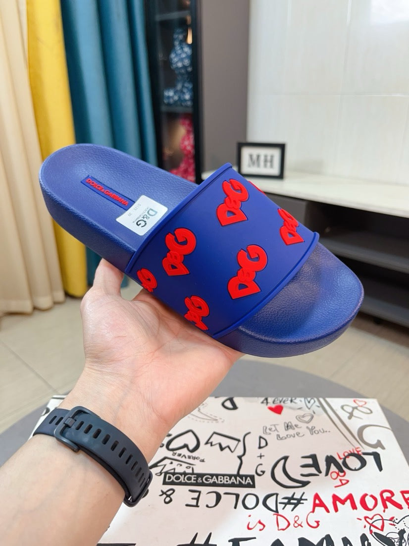Dolce & Gabbana DG Men's Calfskin Puff Slides with Embossed Logo