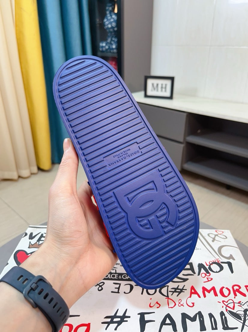 Dolce & Gabbana DG Men's Calfskin Puff Slides with Embossed Logo