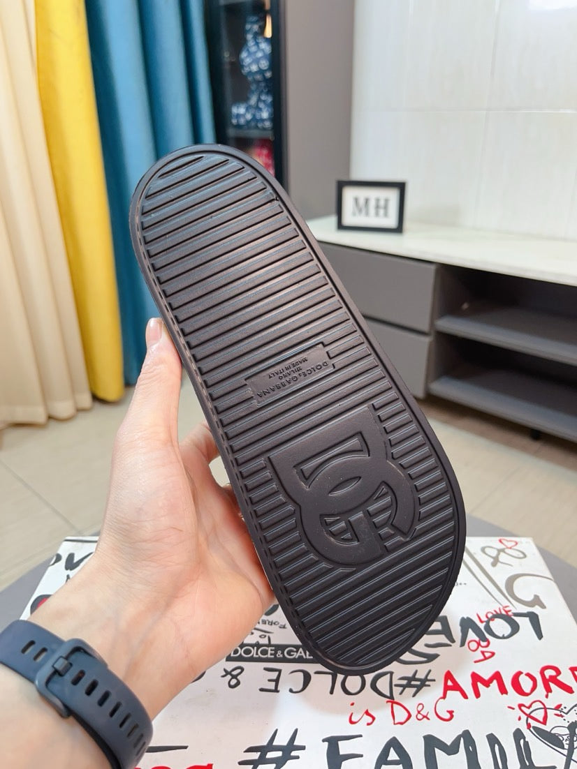 Dolce & Gabbana DG Men's Calfskin Puff Slides with Embossed Logo