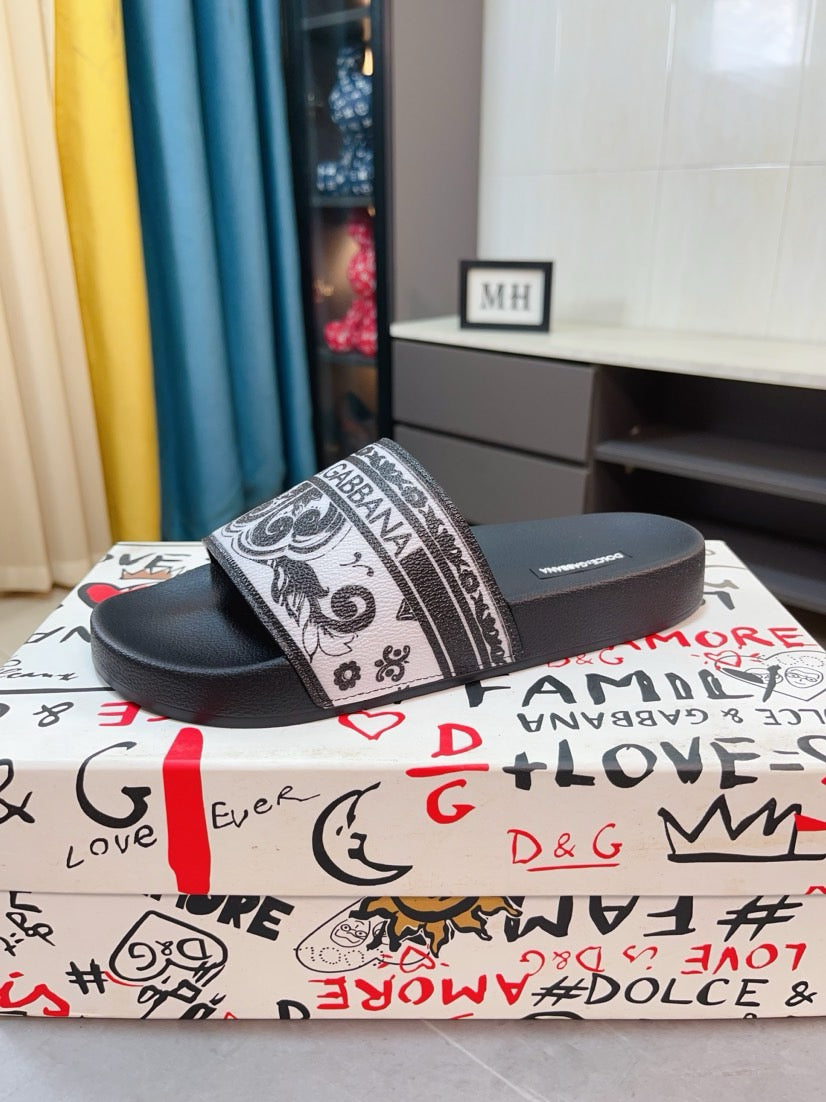 Dolce & Gabbana DG Men's Calfskin Puff Slides with Embossed Logo