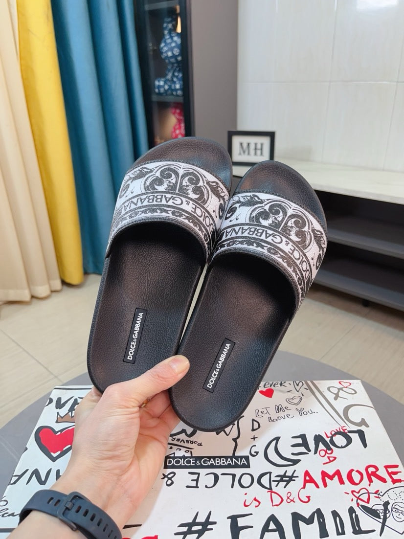 Dolce & Gabbana DG Men's Calfskin Puff Slides with Embossed Logo