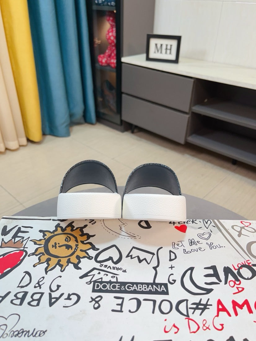 Dolce & Gabbana DG Men's Calfskin Puff Slides with Embossed Logo