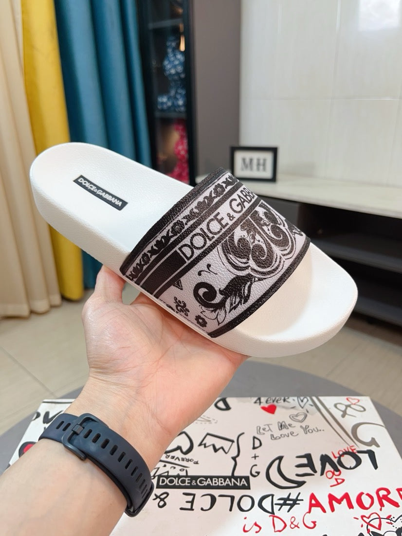 Dolce & Gabbana DG Men's Calfskin Puff Slides with Embossed Logo
