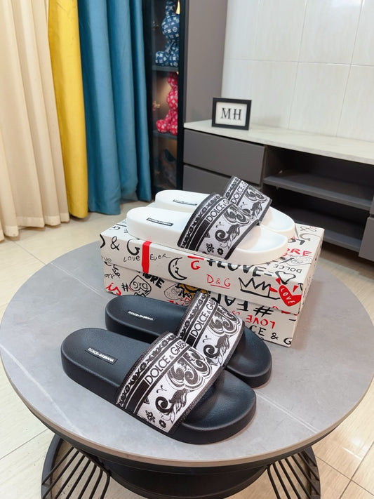 Dolce & Gabbana DG Men's Calfskin Puff Slides with Embossed Logo