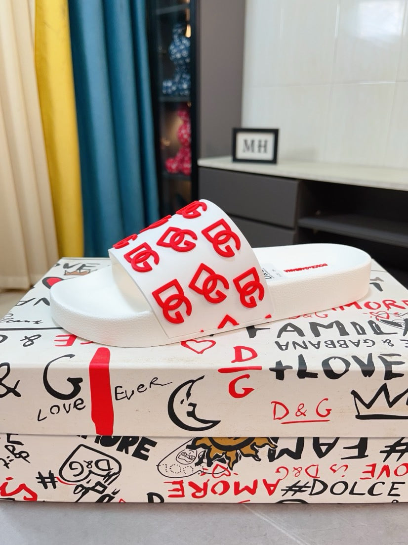 Dolce & Gabbana DG Men's Calfskin Puff Slides with Embossed Logo