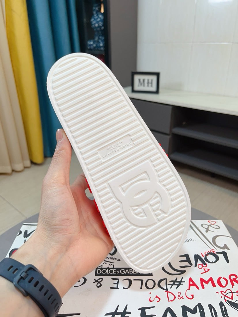 Dolce & Gabbana DG Men's Calfskin Puff Slides with Embossed Logo