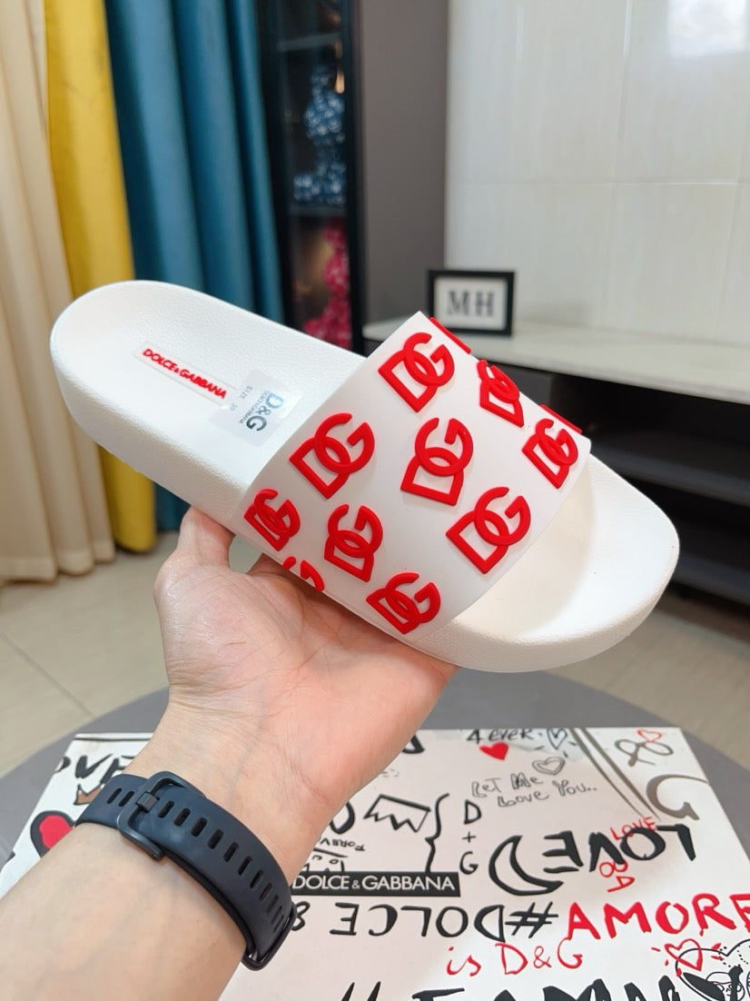 Dolce & Gabbana DG Men's Calfskin Puff Slides with Embossed Logo