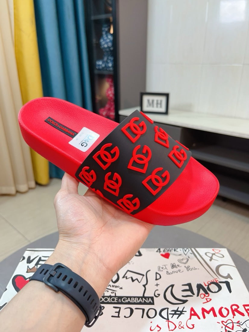 Dolce & Gabbana DG Men's Calfskin Puff Slides with Embossed Logo