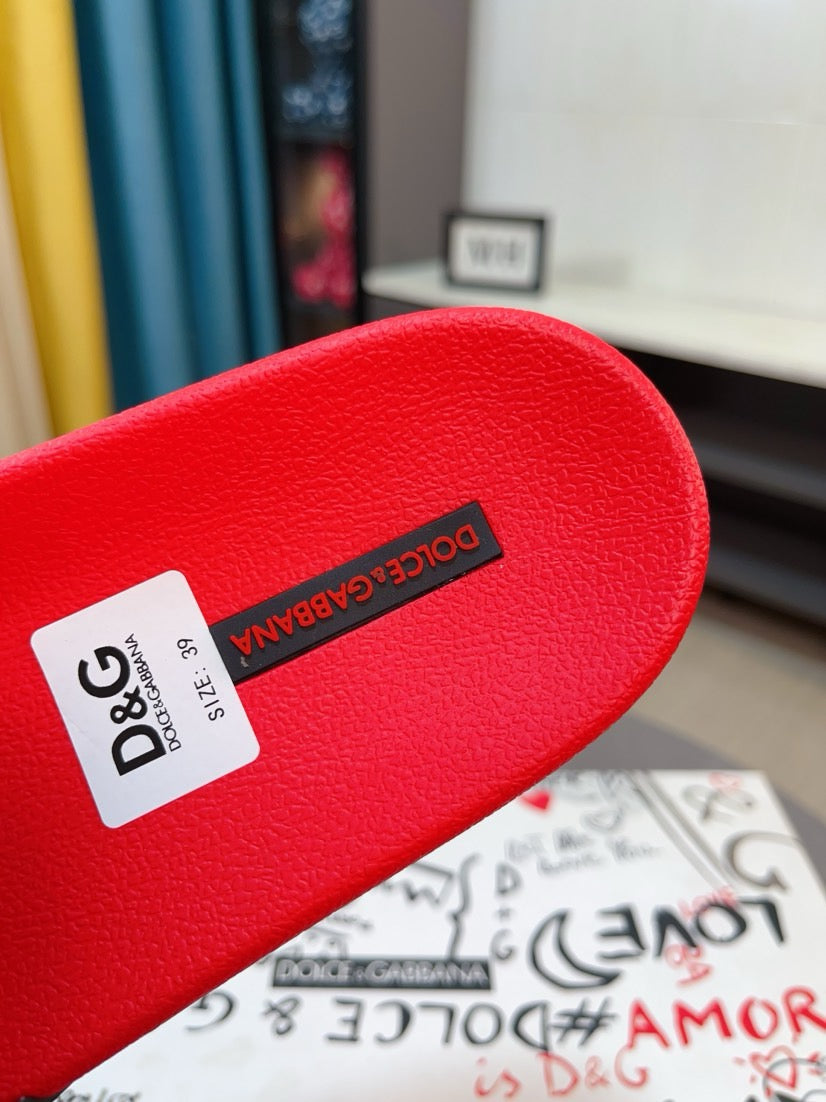 Dolce & Gabbana DG Men's Calfskin Puff Slides with Embossed Logo