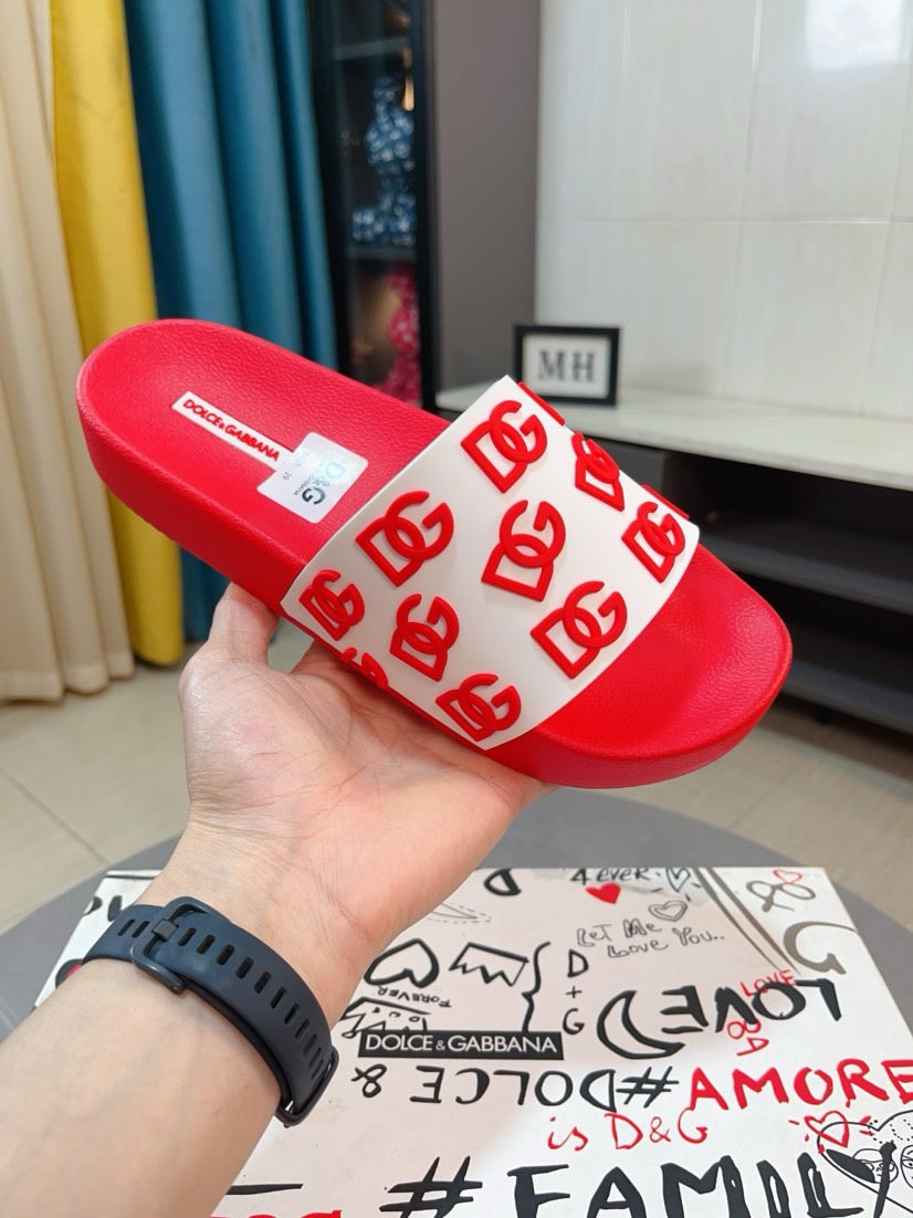 Dolce & Gabbana DG Men's Calfskin Puff Slides with Embossed Logo
