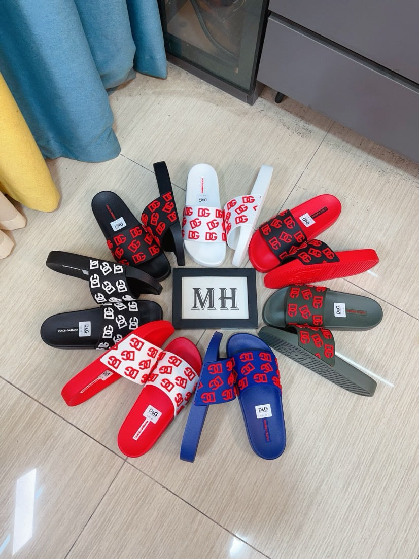 Dolce & Gabbana DG Men's Calfskin Puff Slides with Embossed Logo