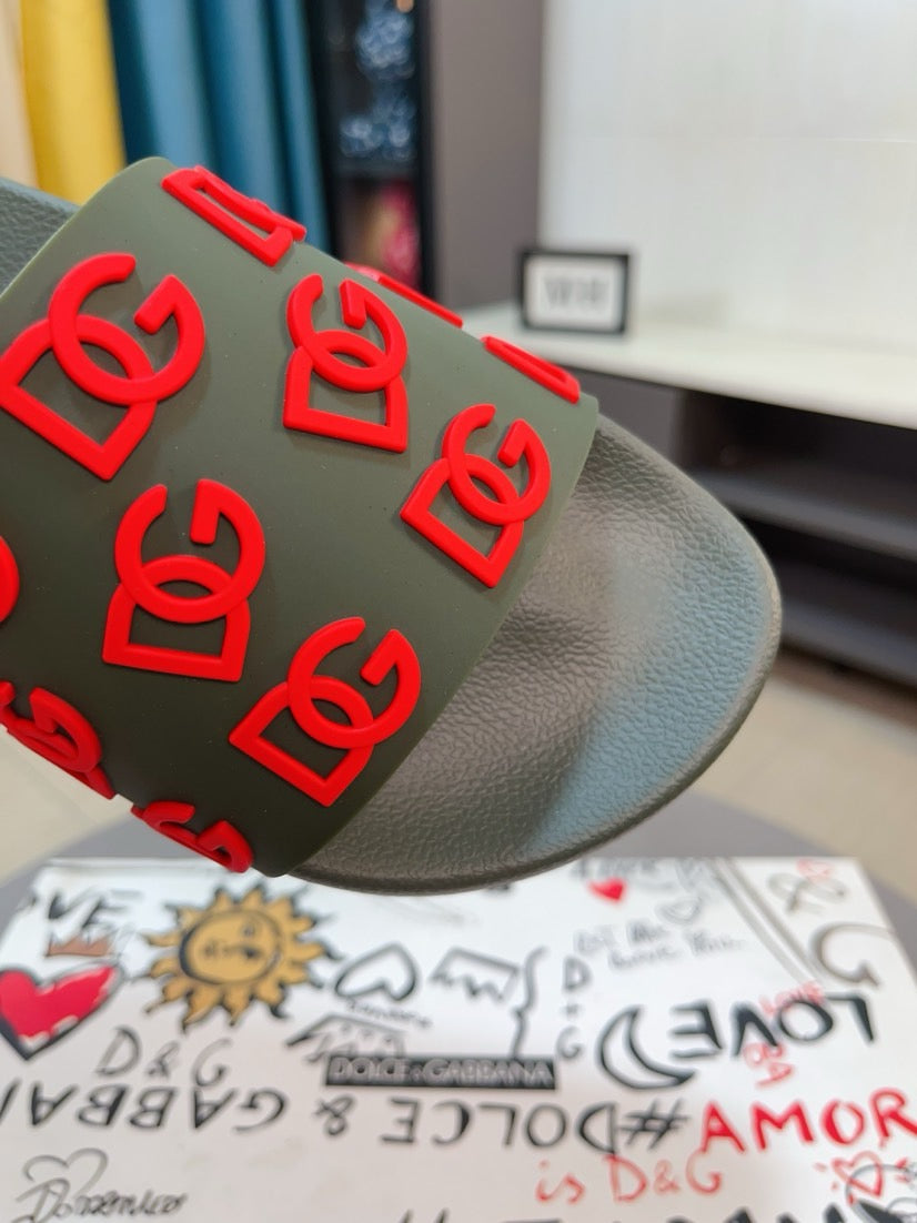 Dolce & Gabbana DG Men's Calfskin Puff Slides with Embossed Logo
