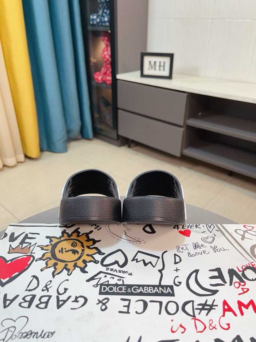 Dolce & Gabbana DG Men's Calfskin Puff Slides with Embossed Logo