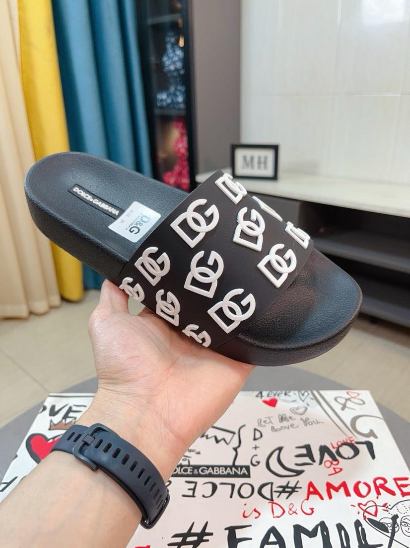 Dolce & Gabbana DG Men's Calfskin Puff Slides with Embossed Logo