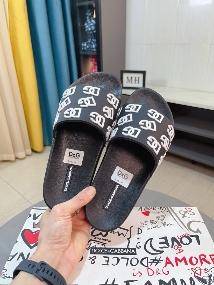 Dolce & Gabbana DG Men's Calfskin Puff Slides with Embossed Logo