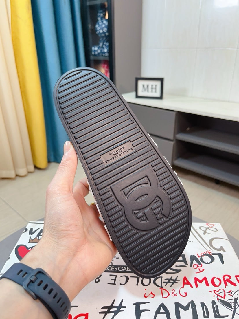 Dolce & Gabbana DG Men's Calfskin Puff Slides with Embossed Logo