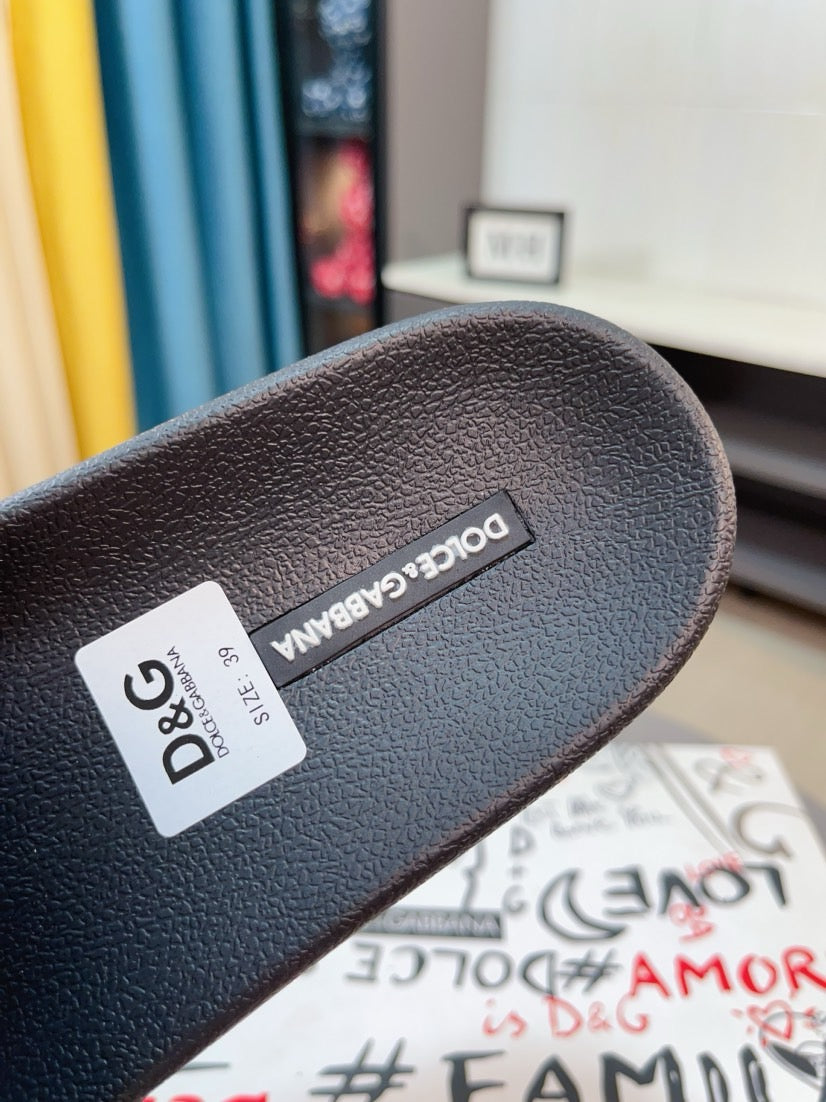 Dolce & Gabbana DG Men's Calfskin Puff Slides with Embossed Logo