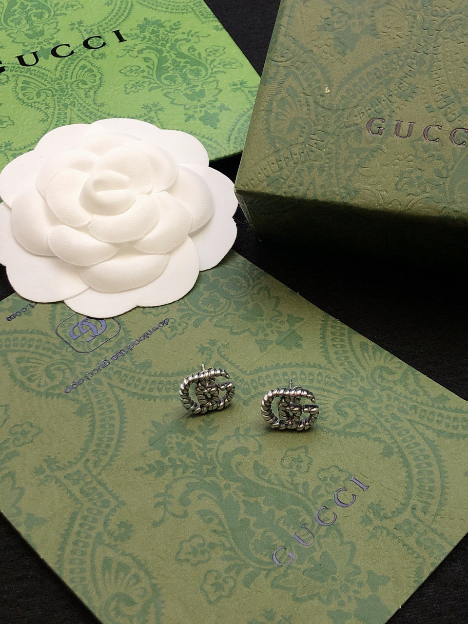 yellow sterling silver double c Stud Earrings for women - alternate angle view 2