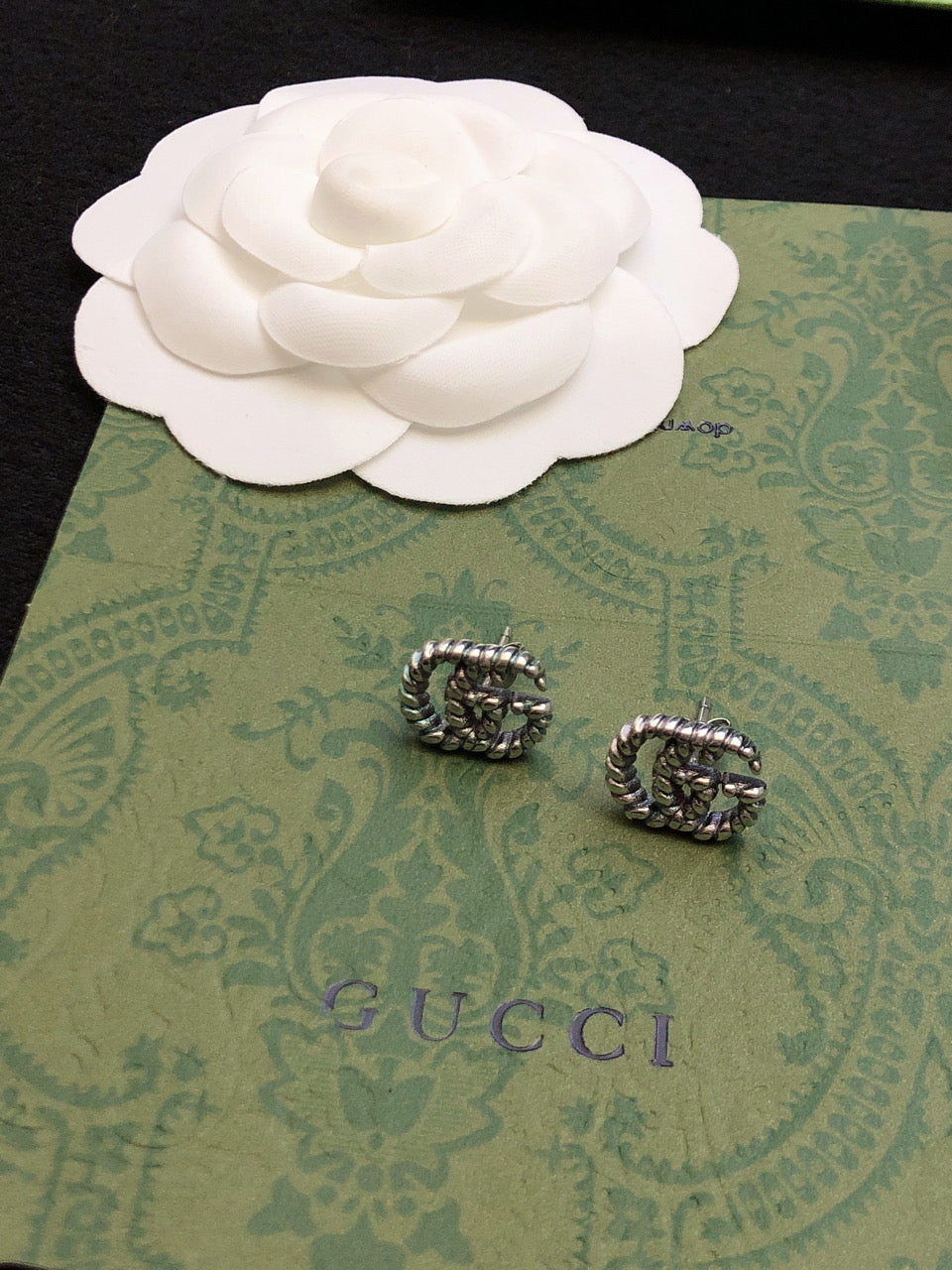 yellow sterling silver double c Stud Earrings for women - alternate angle view 4