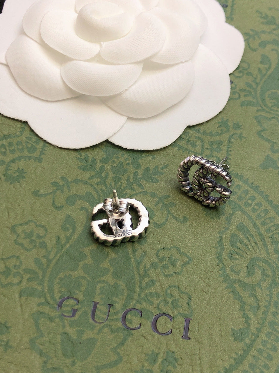 yellow sterling silver double c Stud Earrings for women - alternate angle view 5