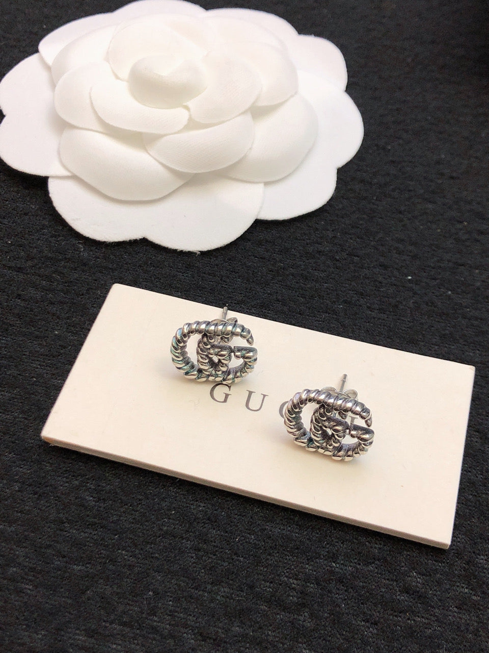 yellow sterling silver double c Stud Earrings for women - alternate angle view 3