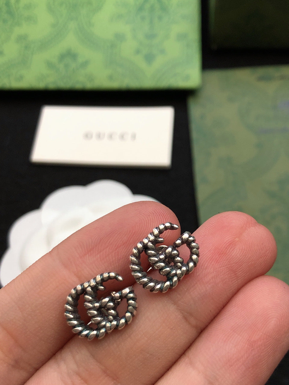 yellow sterling silver double c Stud Earrings for women - alternate angle view 6