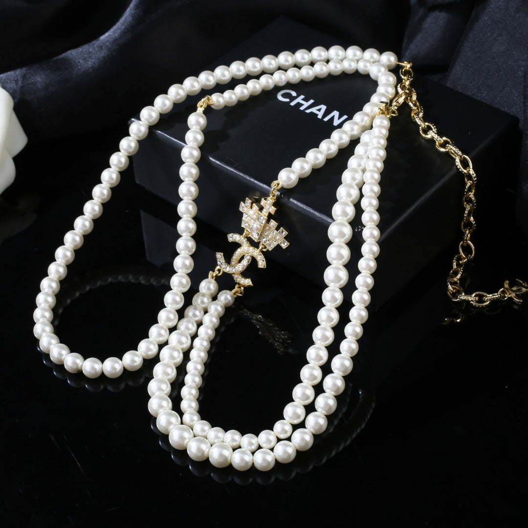 gold brass pearl Waist Chain for women - alternate angle view 5