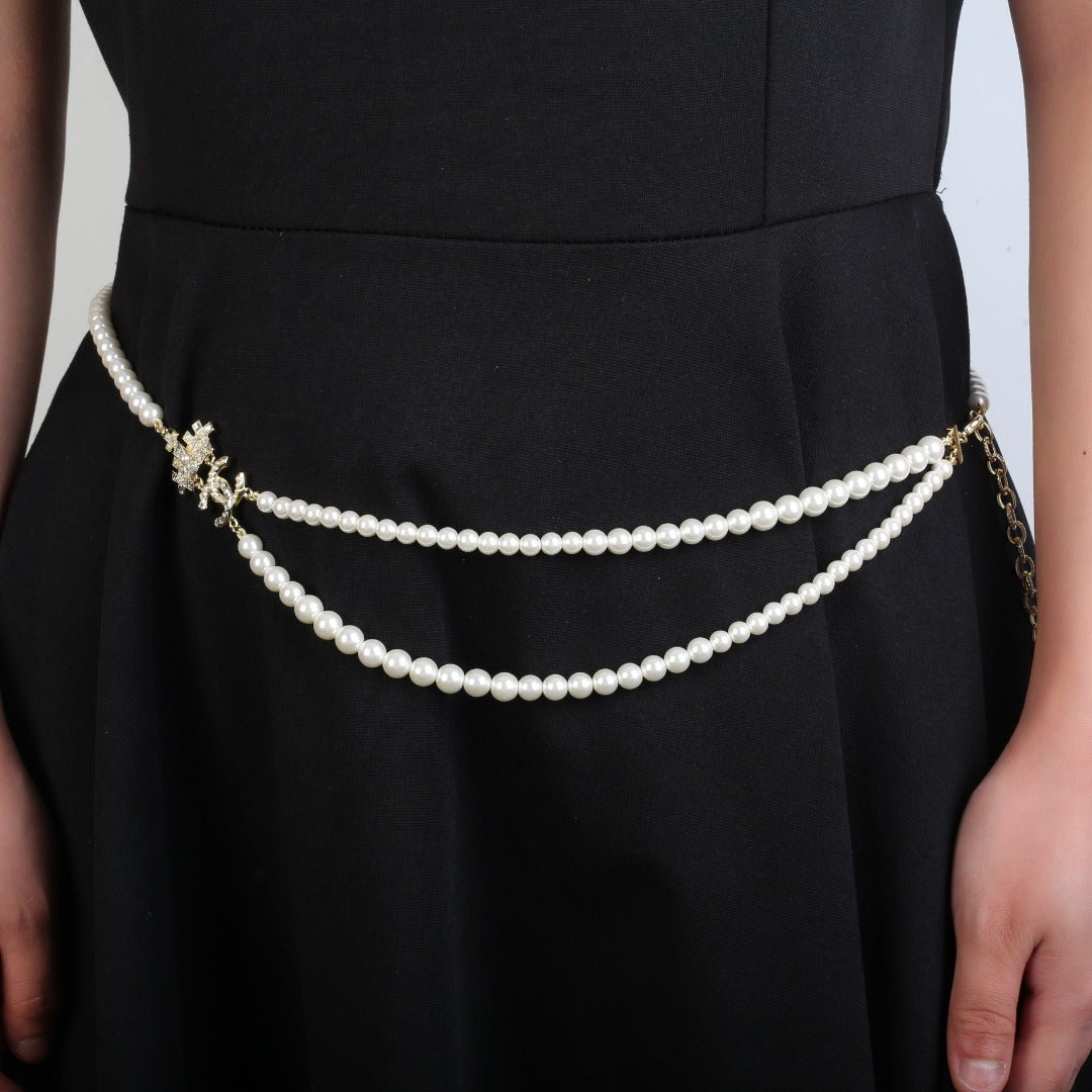 gold brass pearl Waist Chain for women - product detail view